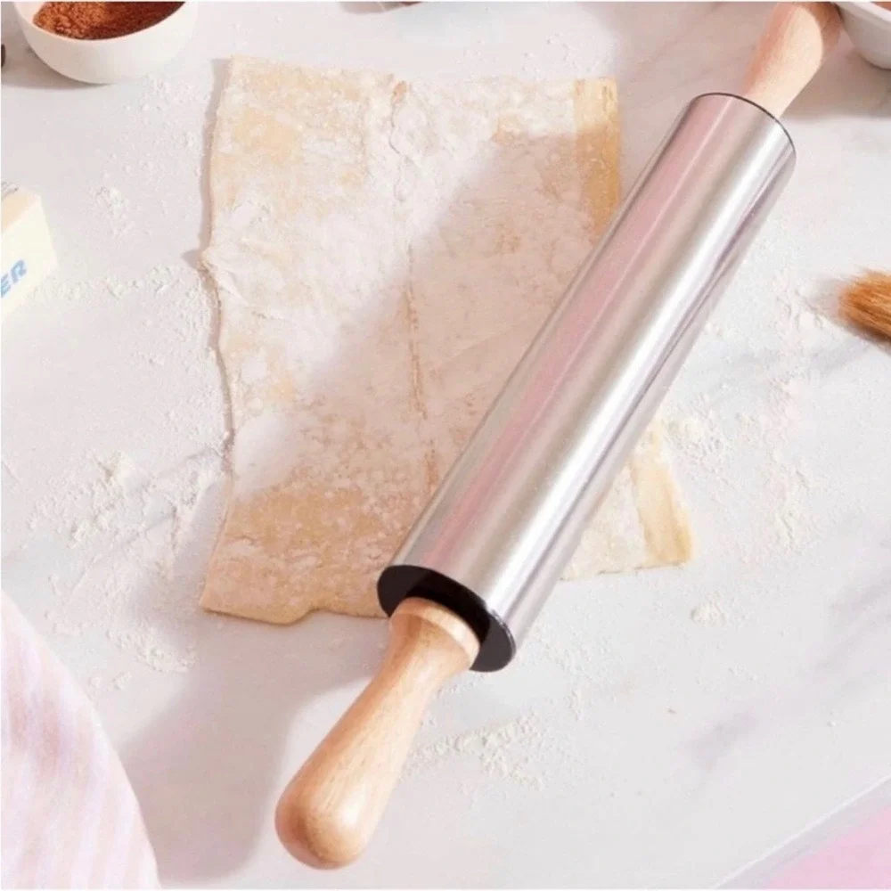 Short Stories 17 Inch Stainless Steel Rolling Pin Wood Handles FabFitFun NWT